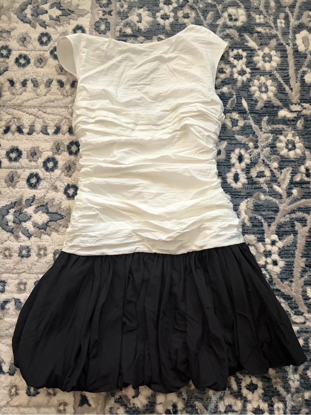 NICHOLAS White Ruched Bodice Black Bubble Hem Dress